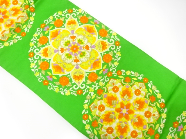 JAPANESE KIMONO / ANTIQUE FUKURO OBI / SILK / WOVEN FLORAL CREST